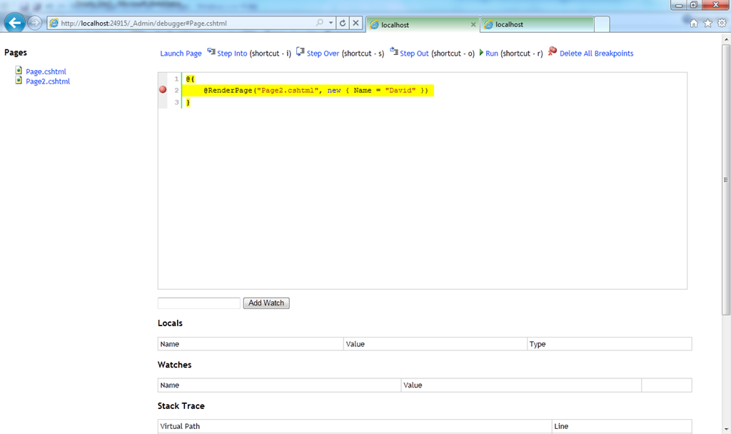Unhandled exception razor debugger for asp net webpages