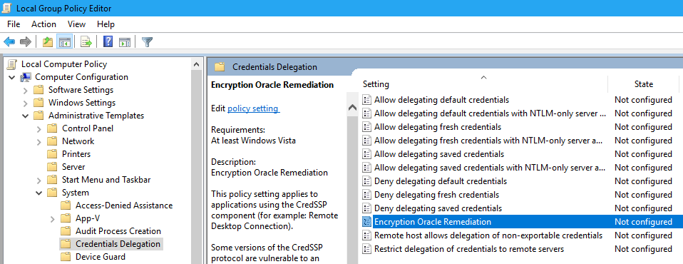 credssp encryption oracle remediation registry