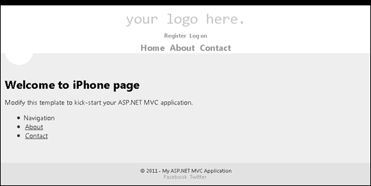 ASP.NET MVC 4: Displaying iPhone page using display modes