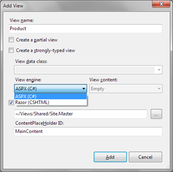 ASP.NET MVC 3: Select view engine