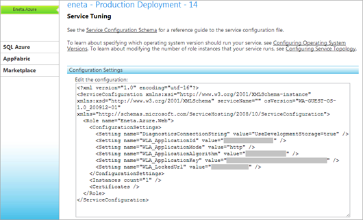 Changing web role settings