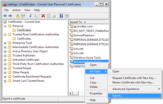 certmgr: Export my Remote Desktop certificate