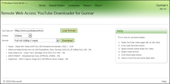 WHS YouTube Downloader