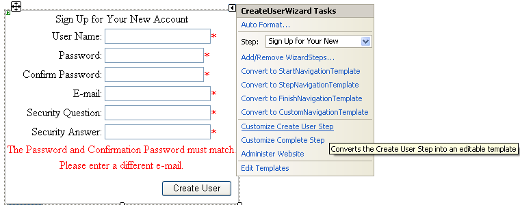 Customize Create User Step 