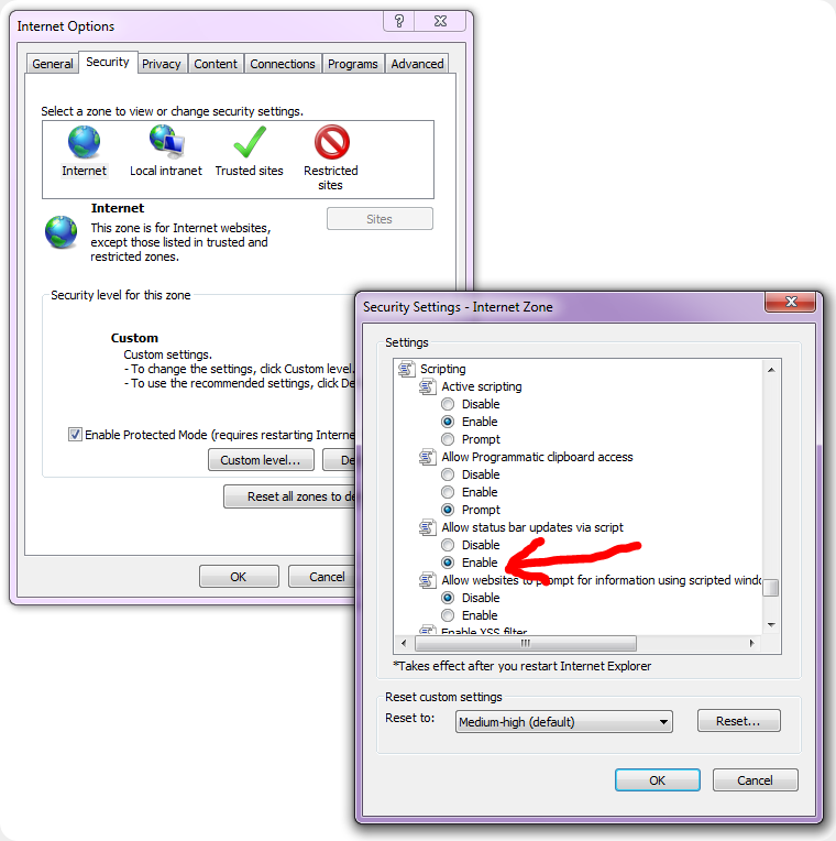 IE settings for EnableFramerateCounter 