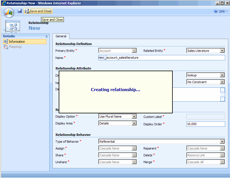 Customizer 1 saves the new relation, so triggering the relationship creation process