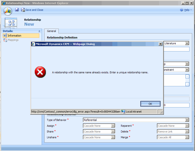 Validation error while customizer 2 attempts to create the new relationship