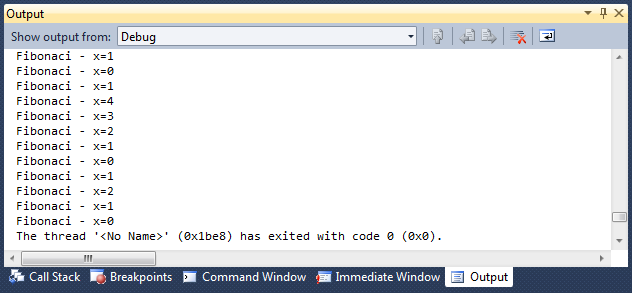messaggi di debug di Visual Studio 2010