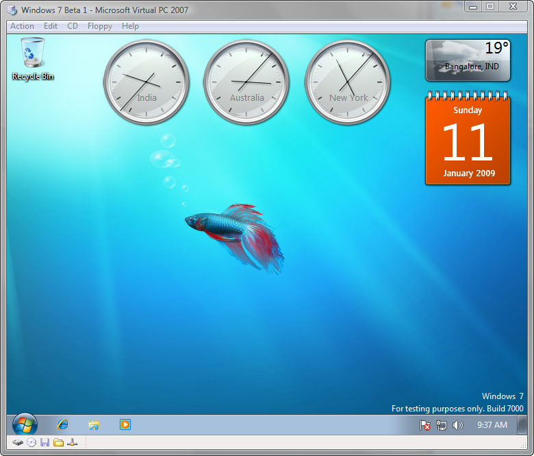 Windows 7 Beta 1 in Virtual PC 2007 SP1